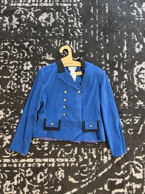 Vintage Petite Blue Women's Jacket with Black Trim